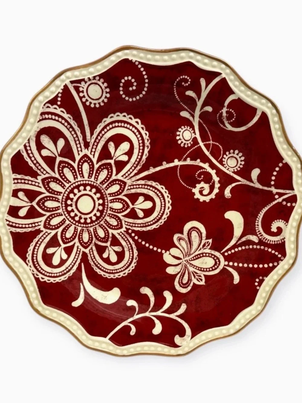 Pier 1 Imports Maribeth Burgundy Floral Scalloped Salad Plates 8 7/8” Set of 8